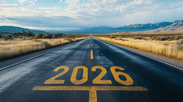 2026 shown as a road. It is an empty road in middle of nowhere